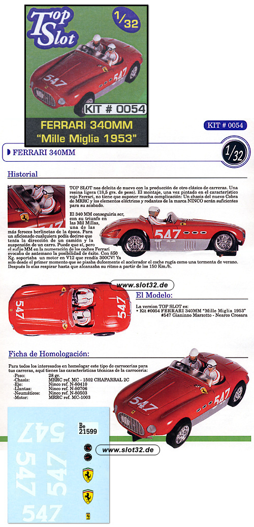 TopSlot Ferrari 340 MM, kit